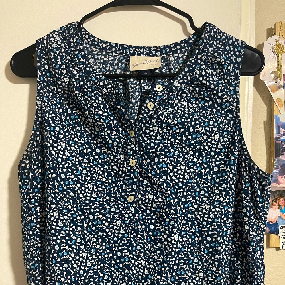Blue Printed Sleeveless Top